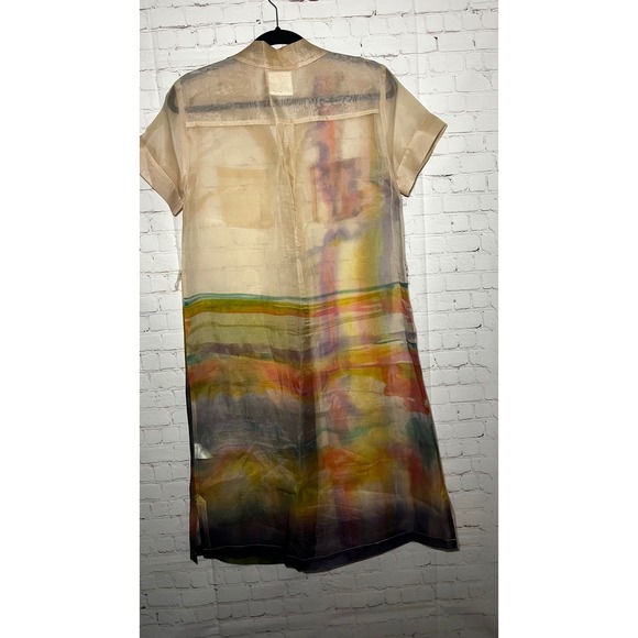 Anthropologie Aimee Clarke Silk Watercolor Sheer Button Up Shirtdress Midi Sz S - Picture 4 of 10
